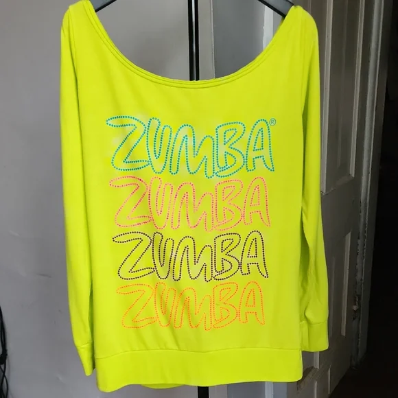 Zumba Neon Yellow Graphic Sweatshirt Size Large - Picture 2 of 7